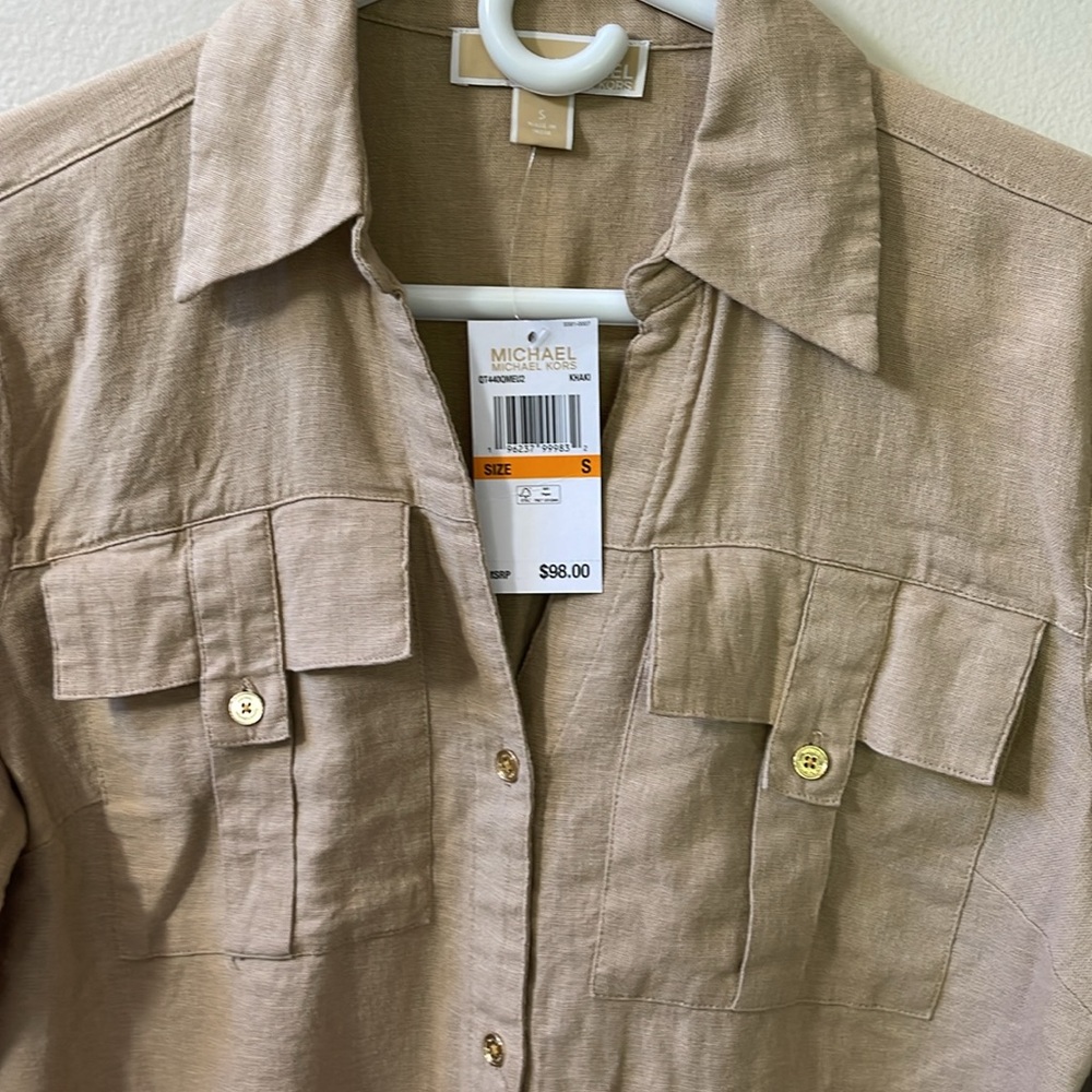 Michael Kors Linen Blend 3/4 Cuff Sleeve Blouse Sz S - Picture 3 of 12